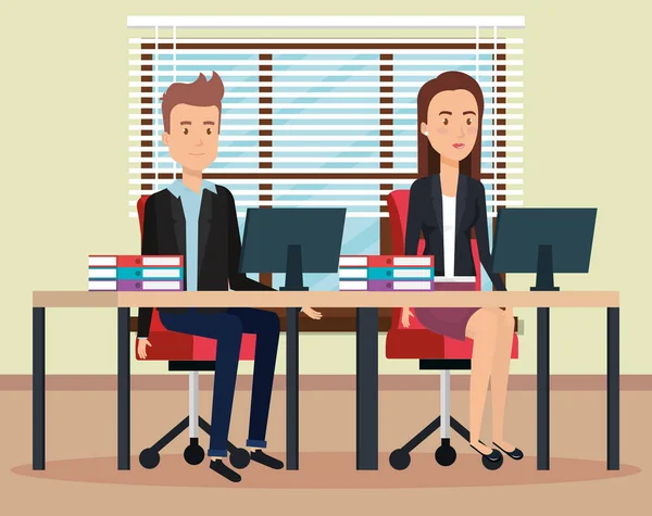 Couple travaillant dans le bureau — Image vectorielle