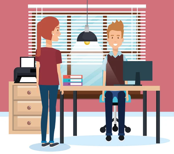 Couple travaillant dans le bureau — Image vectorielle