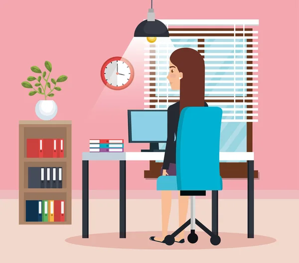 Femme d'affaires travaillant dans le bureau — Image vectorielle