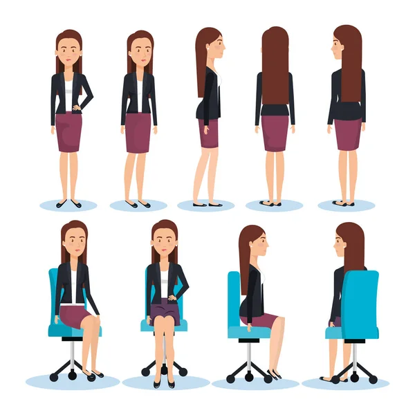 Businesswomen posing on office chair and stand — Stock Vector
