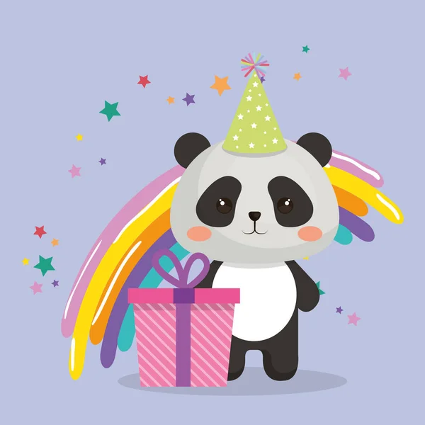 Słodki Miś panda z karty upominkowej kawaii urodziny — Wektor stockowy