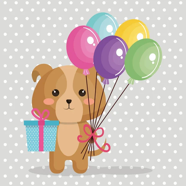 Mignon Chien Avec Carte D Anniversaire Arc En Ciel Kawaii Image Vectorielle Yupiramos C