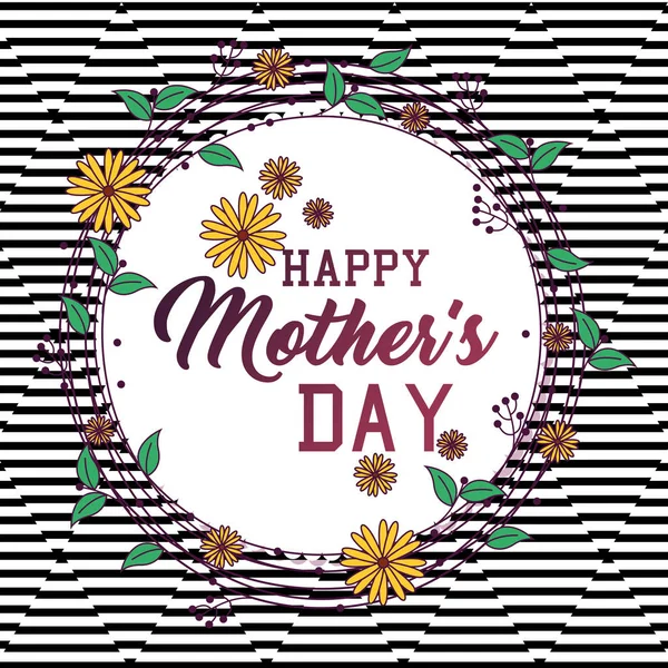 Mãe feliz cartão de dia com decoração floral — Vetor de Stock