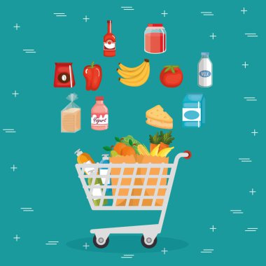 süpermarket bakkaliye alışveriş sepeti içinde