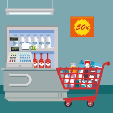 süpermarket bakkaliye alışveriş sepeti içinde