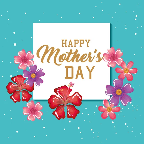꽃 장식을 한 행복 한 어머니들의 날 카드 — 스톡 벡터