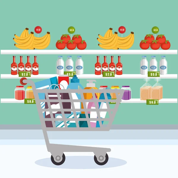 süpermarket bakkaliye alışveriş sepeti içinde