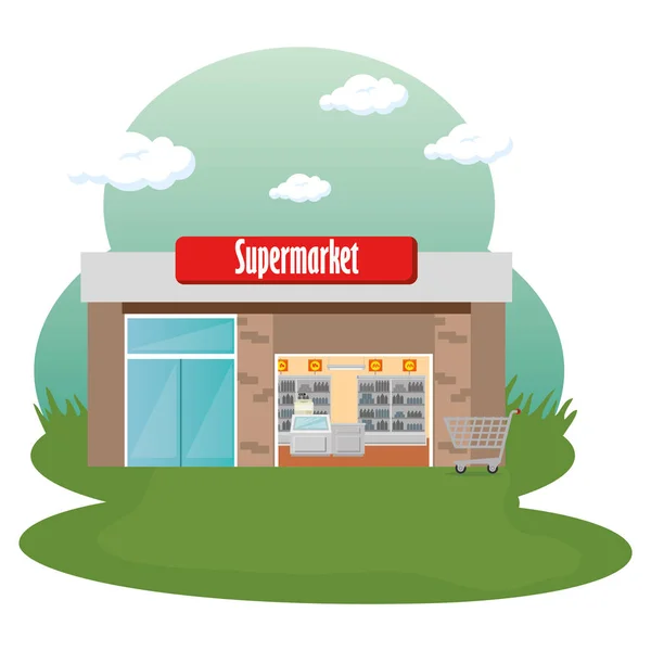 Supermarkt gebouw scène pictogram — Stockvector