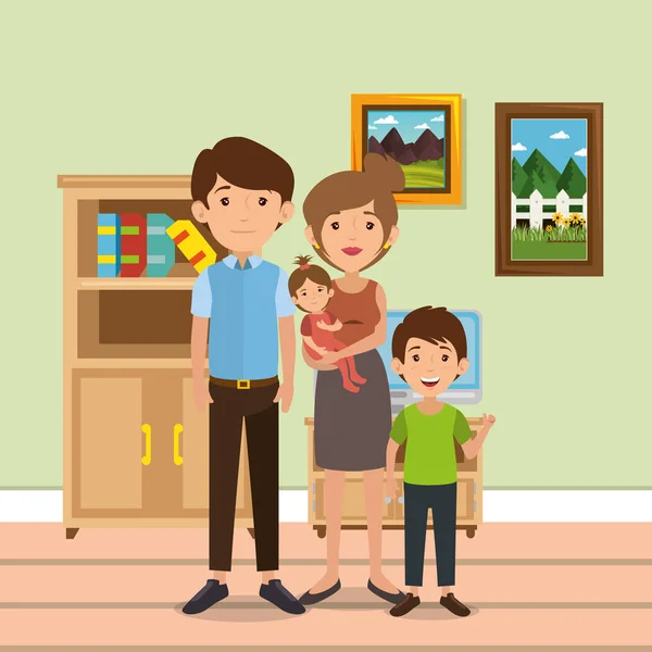 Familia padres en casa lugar escena — Vector de stock