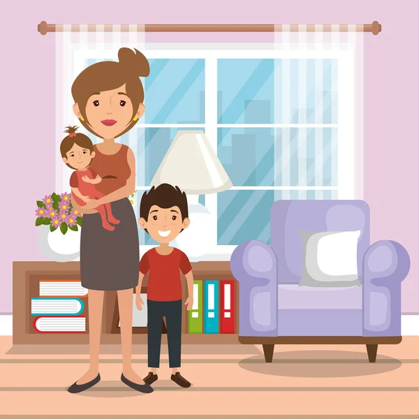 Famiglia genitori in soggiorno scena — Vettoriale Stock