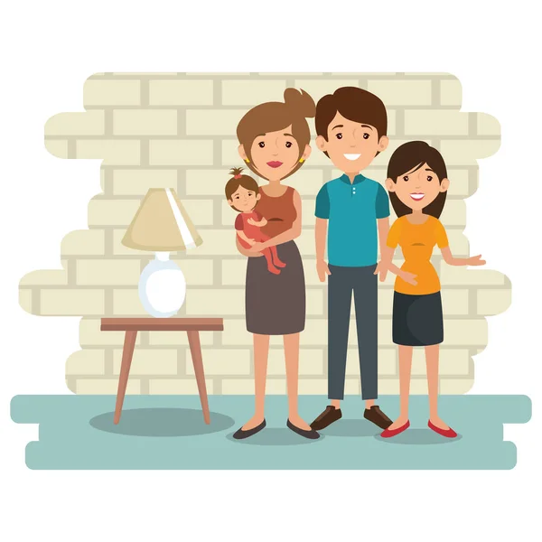 Familia padres en casa lugar escena — Vector de stock