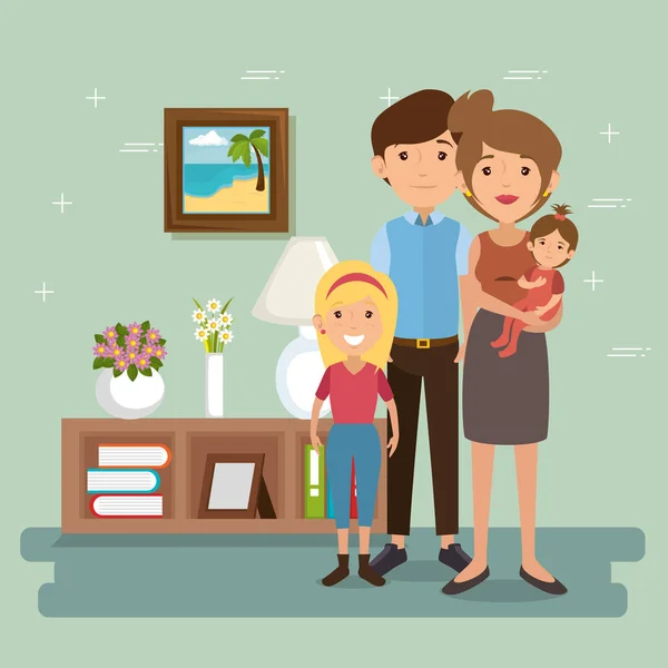 Famille parents dans maison place scène — Image vectorielle