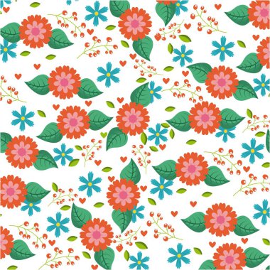 seamless modeli mavi ve turuncu çiçek yaprakları kupa çilek dekorasyon