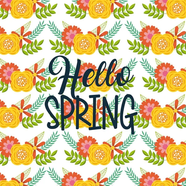Seamless pattern hello spring floral decoration — Stock Vector