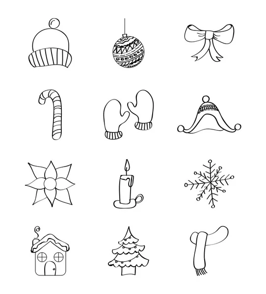 Outlined icons decoration winter season — Stock Vector