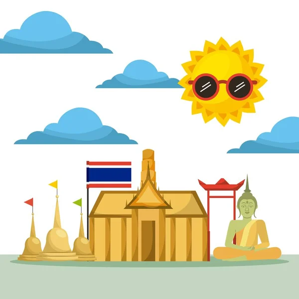 Thai bâtiment temple drapeau monument bouddha — Image vectorielle
