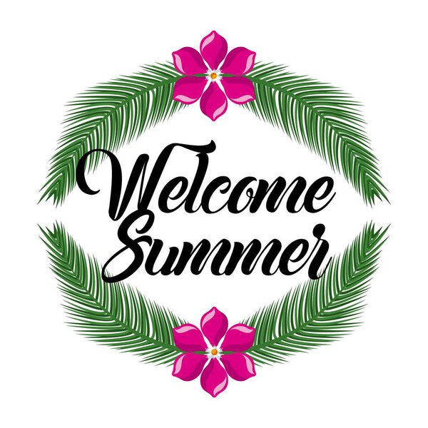 welcome summer flower and branch leaves palm decoration