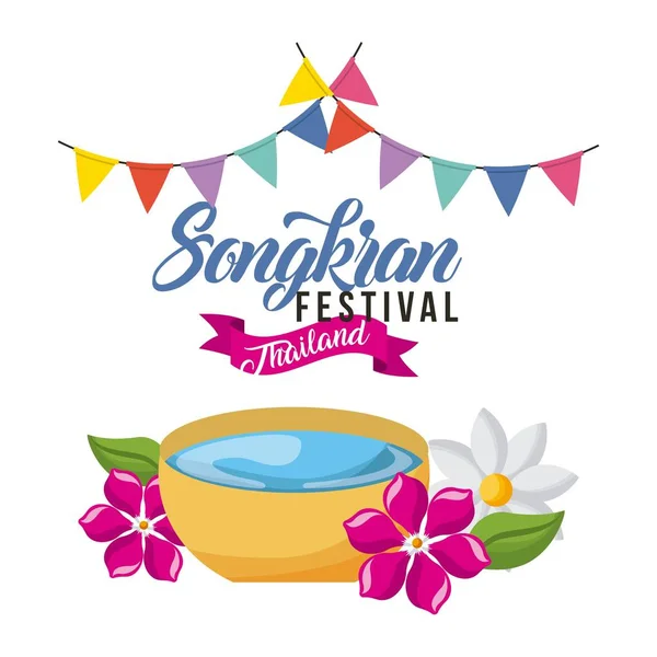Songkran Fesztivál Thaiföld üdvözlőlap dekoráció — Stock Vector