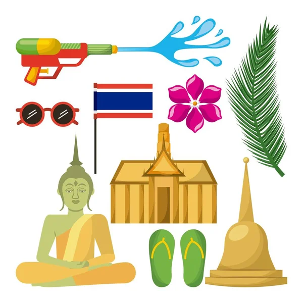 Songkran thailand festival celebración iconos emblema — Vector de stock