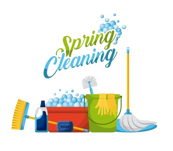 Spring cleaning products and accessories icons — Stock Vector