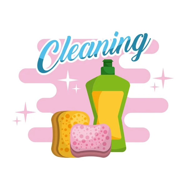 Cleaning plastic bottle sponge products — Stock Vector