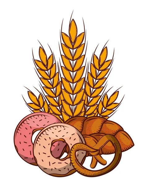 Pain de blé épi beignets et bretzel — Image vectorielle