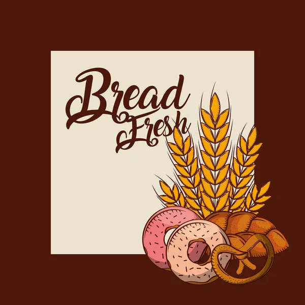 Roti segar donat pretzel seluruh toko roti gandum poster - Stok Vektor