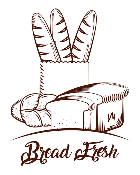 Pan productos frescos panadería alimentos boceto imagen — Vector de stock