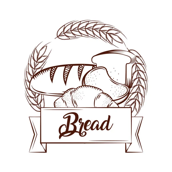 Pane croissant toast cuocere gustoso stendardo emblema vintage — Vettoriale Stock