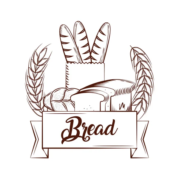 Pain baguettes tranches de pain grillé cuire savoureux emblème vintage bannière — Image vectorielle