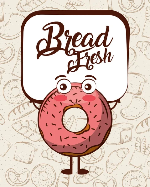 Kawaii Brot frisch Donut Cartoon backen Hintergrund — Stockvektor