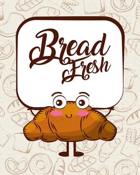 Kawaii pane fresco croissant cartone animato cuocere sfondo — Vettoriale Stock