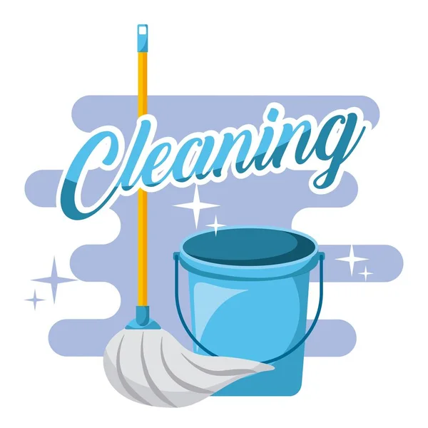 Cleaning blue bucket and mop tools — Stock Vector