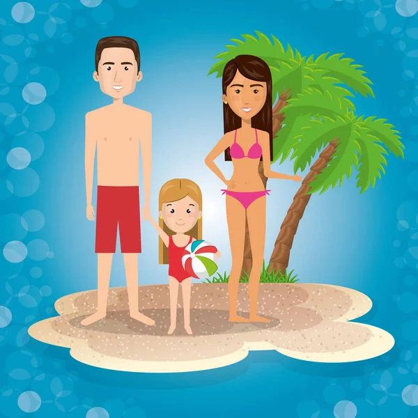 Padres con hija en la playa — Vector de stock