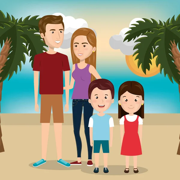Ouders met kinderen op het strand — Stockvector