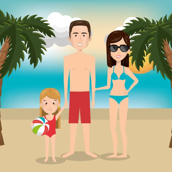 Rodiče s dcerou na pláži — Stockový vektor