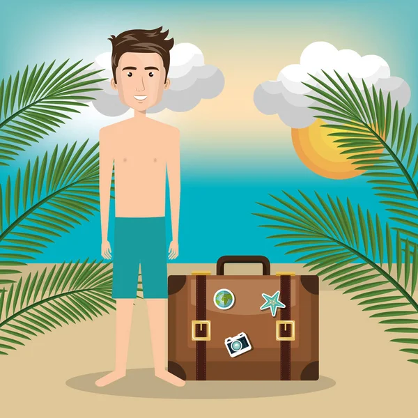Personajul barbatului pe plaja — Vector de stoc
