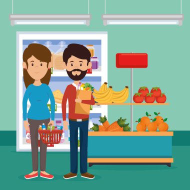 süpermarket yiyecek ile Çift