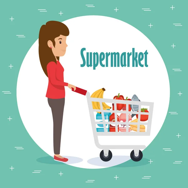 Donna con supermercato generi alimentari — Vettoriale Stock