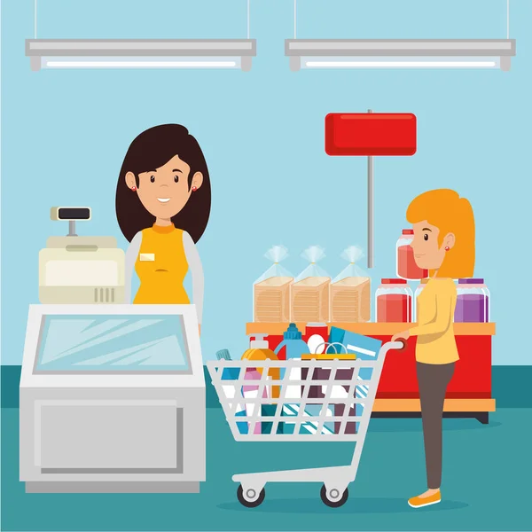 Mujer con supermercados de comestibles — Archivo Imágenes Vectoriales