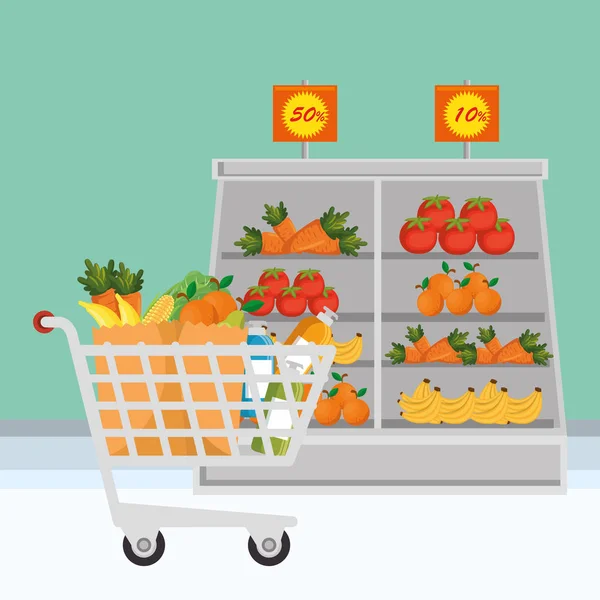 Supermarket groceries set ikon - Stok Vektor