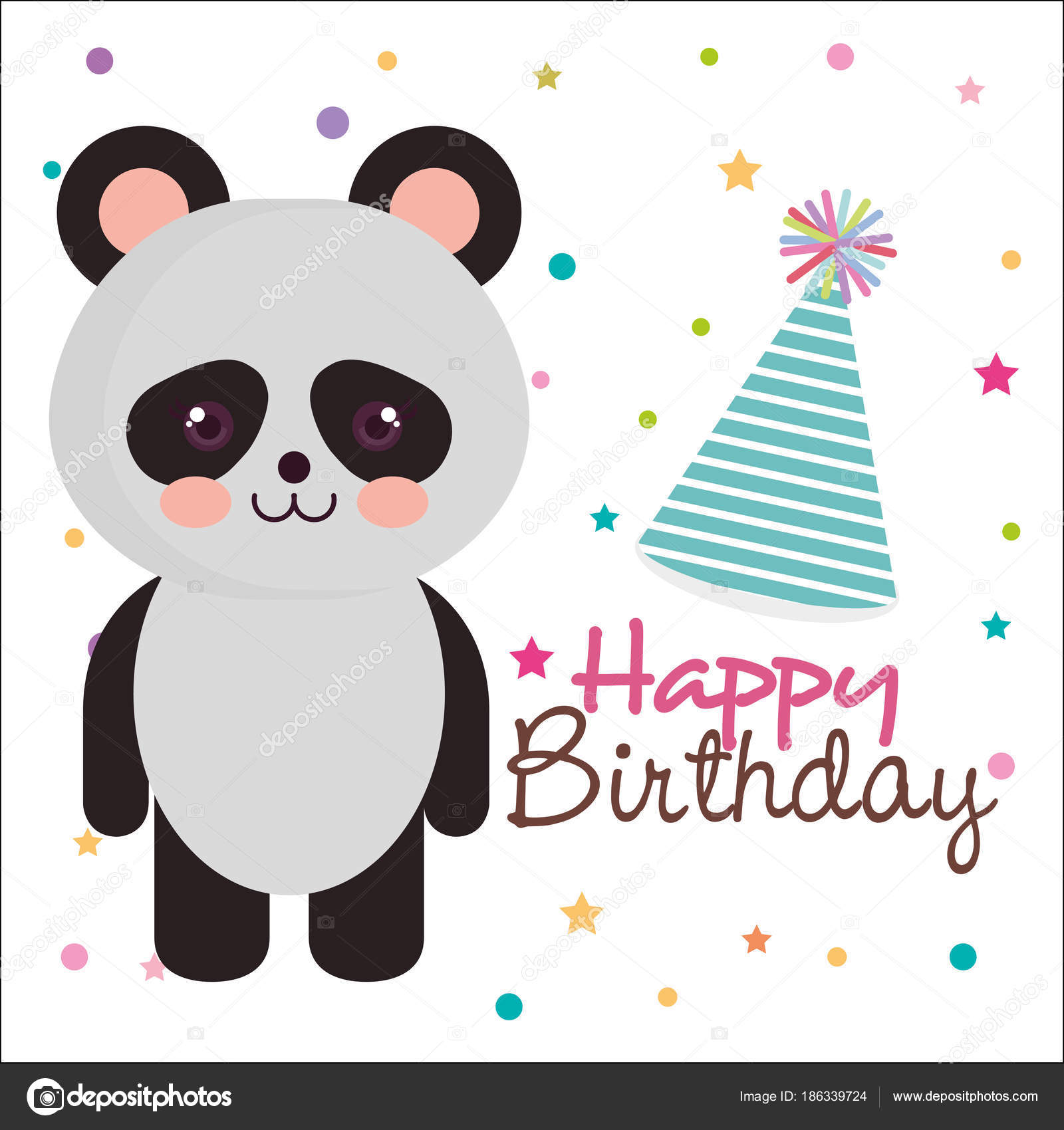 Download Happy birthday card with bear panda — Stock Vector ...