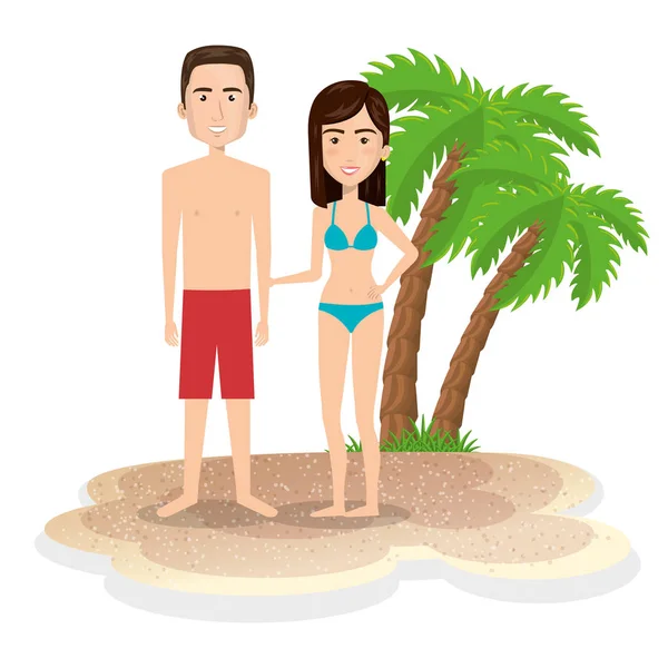 Pareja de personajes en la playa — Vector de stock