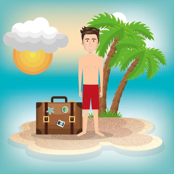 Man character on the beach — Stock Vector