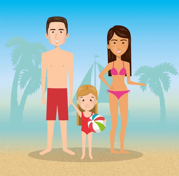 Ouders met dochter op het strand — Stockvector