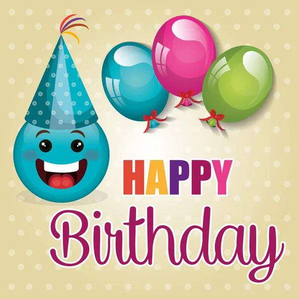 Cartão de aniversário feliz com emoticon —  Vetores de Stock