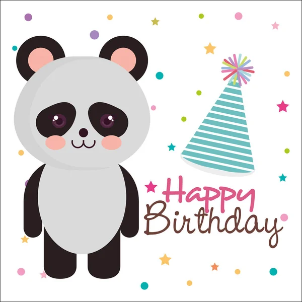 Tarjeta de cumpleaños feliz con oso panda — Archivo Imágenes Vectoriales