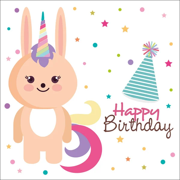 Happy birthday card with bunny character — стоковый вектор