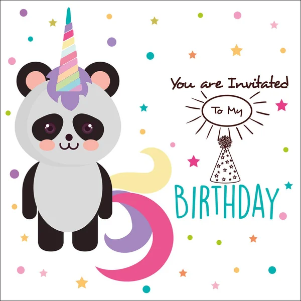 Tarjeta de cumpleaños feliz con oso panda — Vector de stock