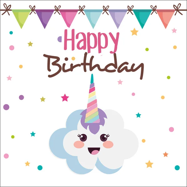 Cartão de aniversário feliz com nuvem —  Vetores de Stock